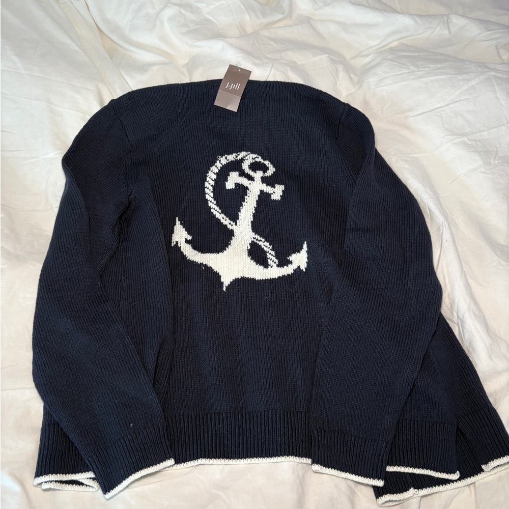 J. Jill Dark Blue open Sweater with White Anchor